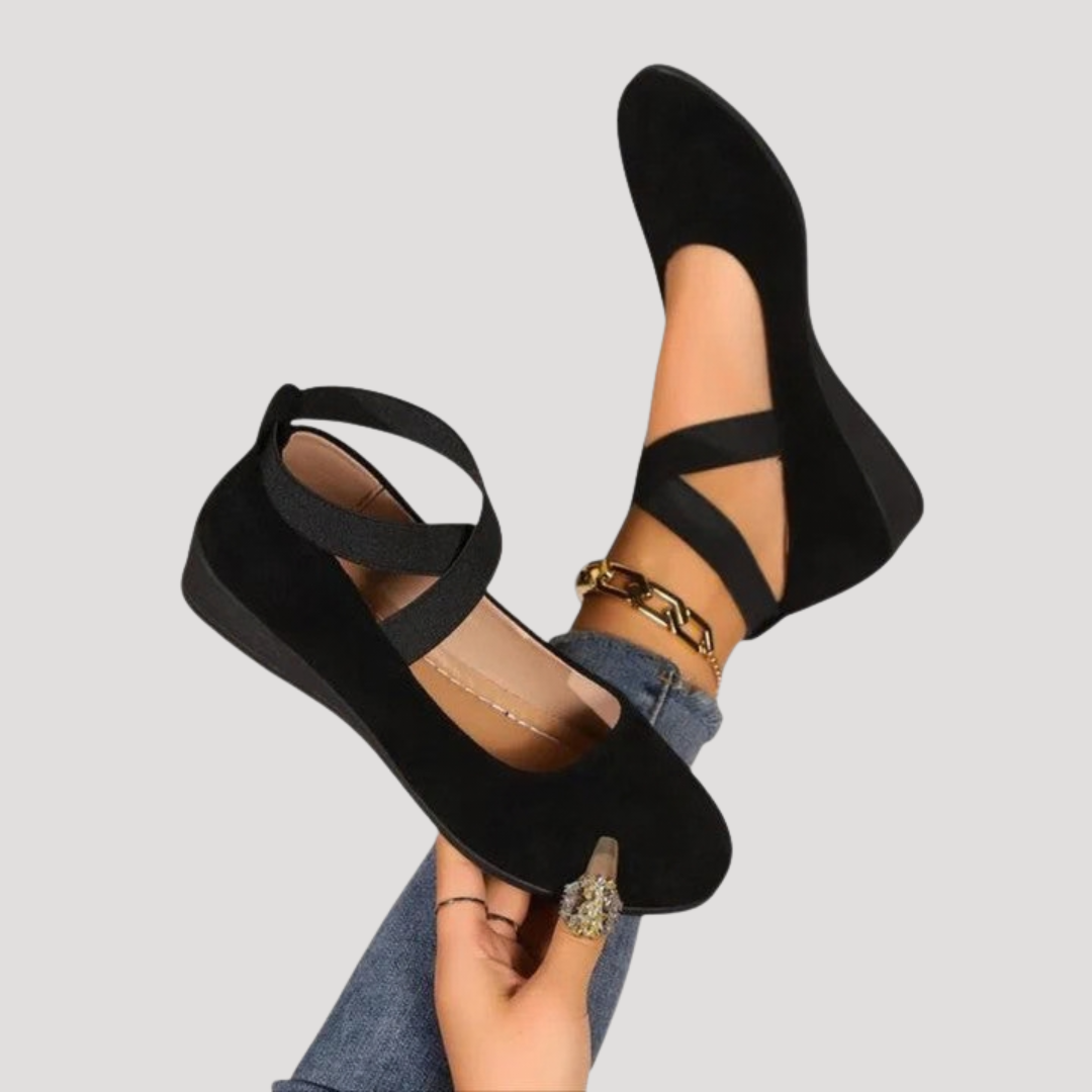 Vivienne | Elegant Mary Jane Cross Strap Wedge Flats