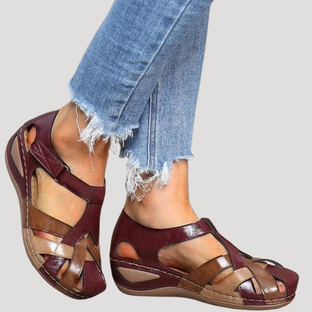 Serenella | Elegant Closed Toe Cutout Wedge Sandals