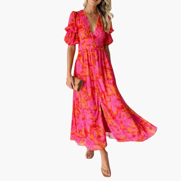 Seraphiel | Romantic Floral Wrap Puff Sleeve Maxi Dress