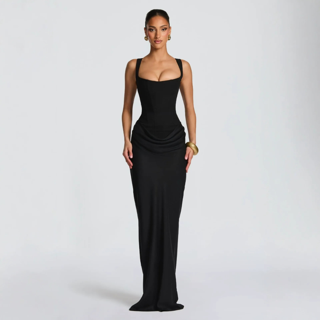 Seraphine | Elegant Square Neck Draped Formal Maxi Dress