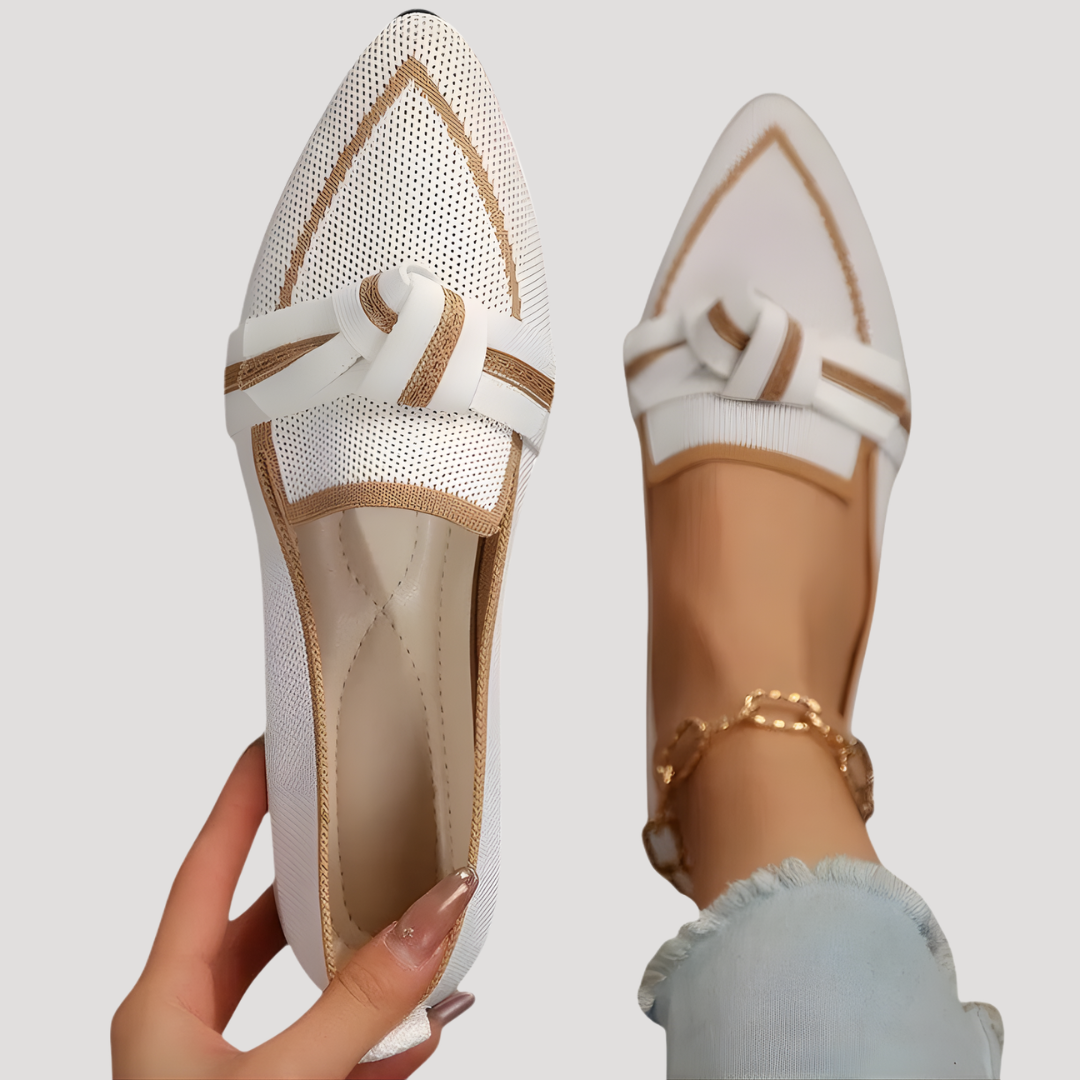 Mirabelle | Elegant Textured Bow Pointed Penny Loafers