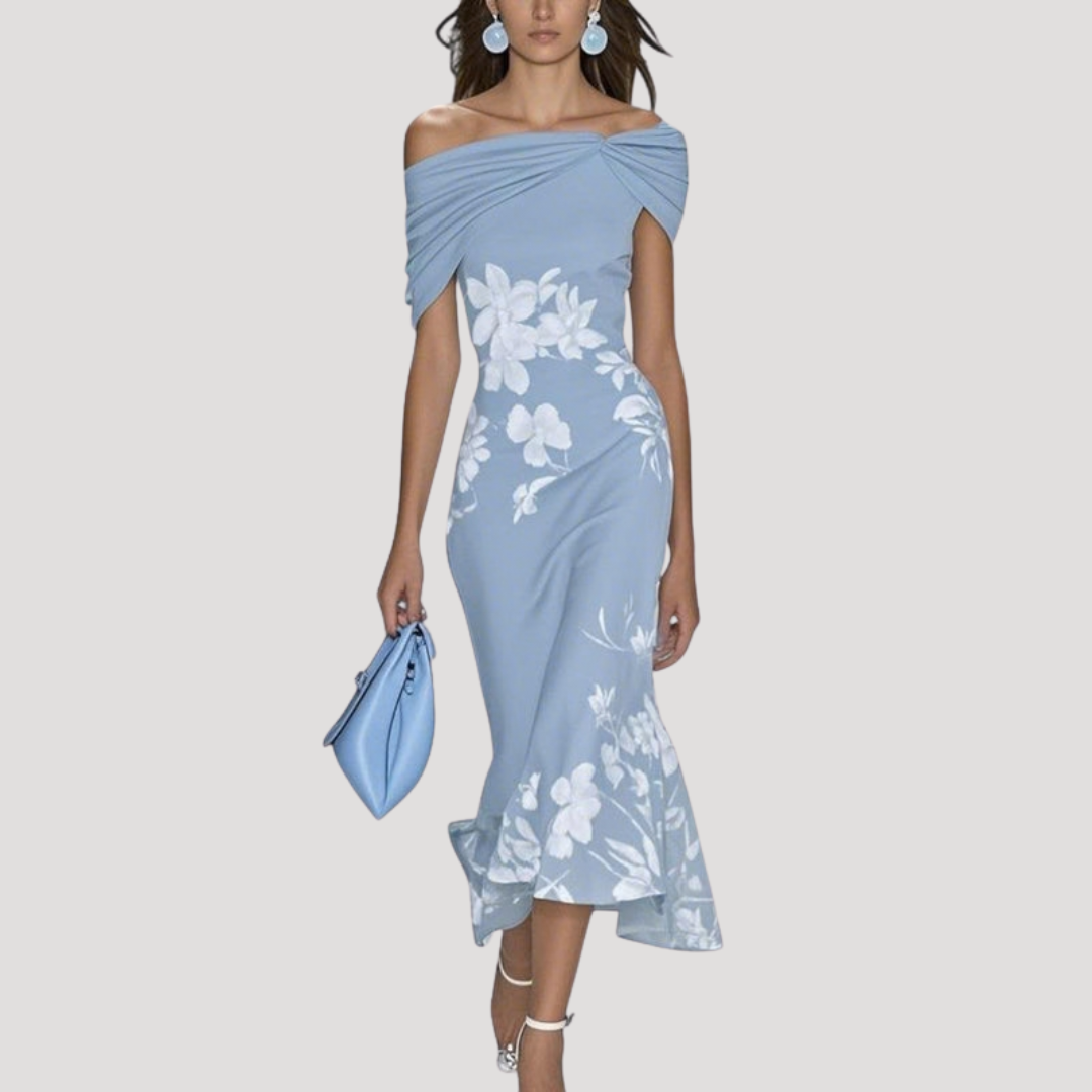 Celestria | Romantic Floral Off Shoulder Midi Dress