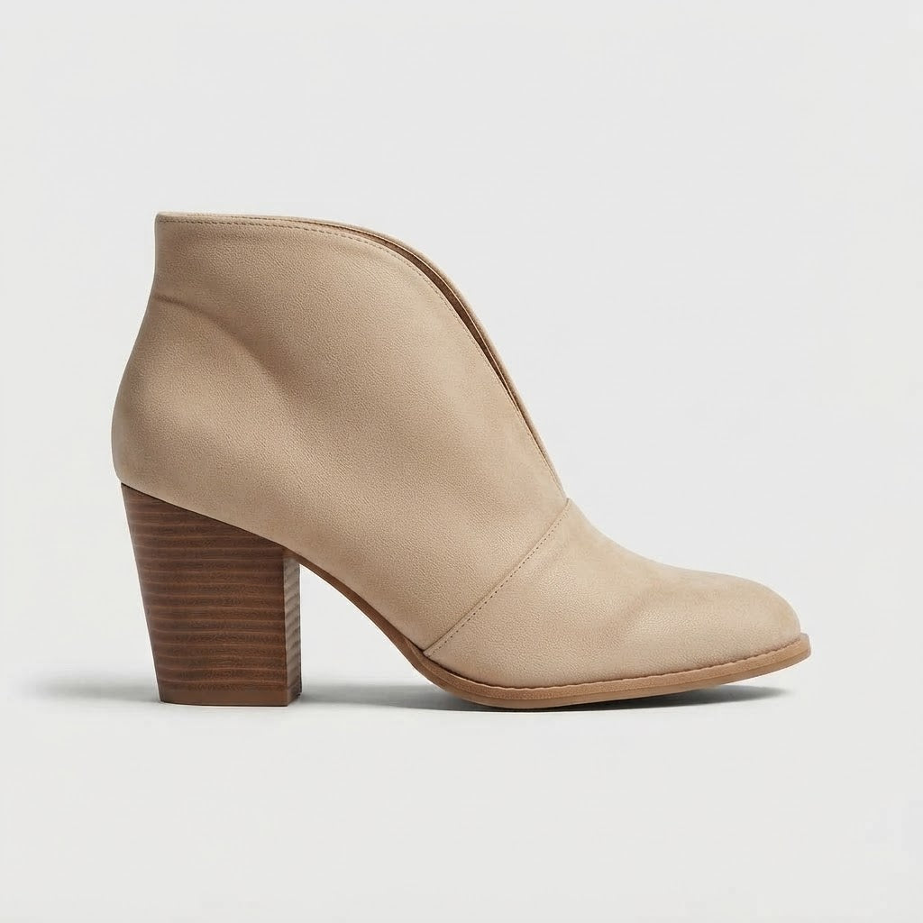 Women's Ankle Boots - Pointed Toe - Block Heel - Slip-On