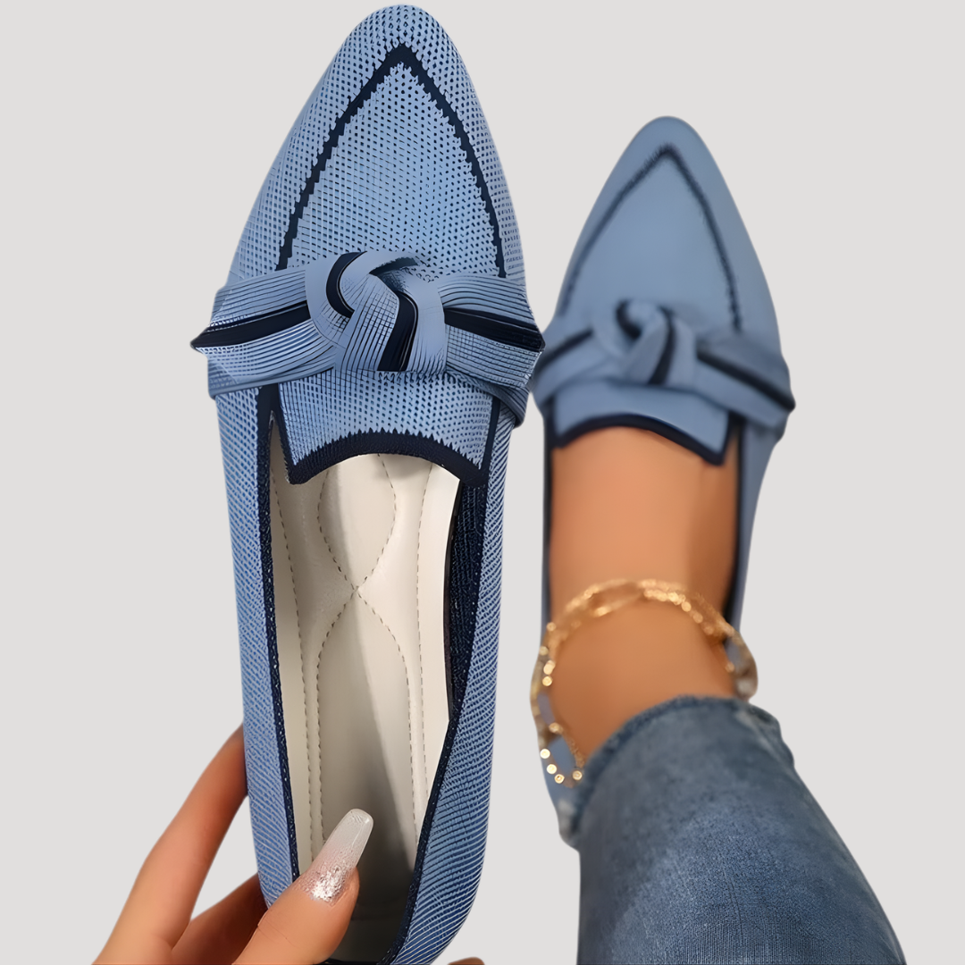 Mirabelle | Elegant Textured Bow Pointed Penny Loafers