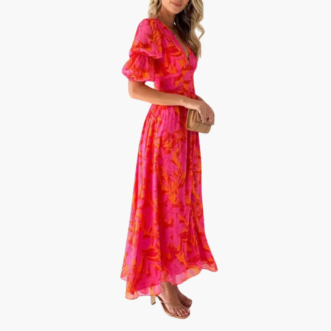 Seraphiel | Romantic Floral Wrap Puff Sleeve Maxi Dress