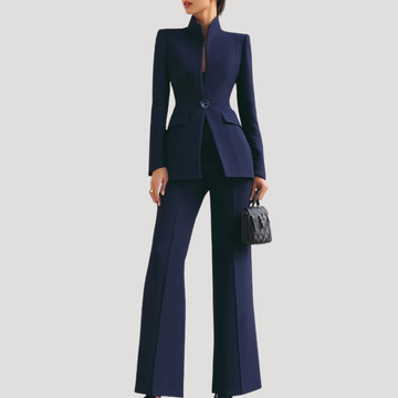Valentina | Elegant Keyhole Neckline Wide-Leg Pant Suit