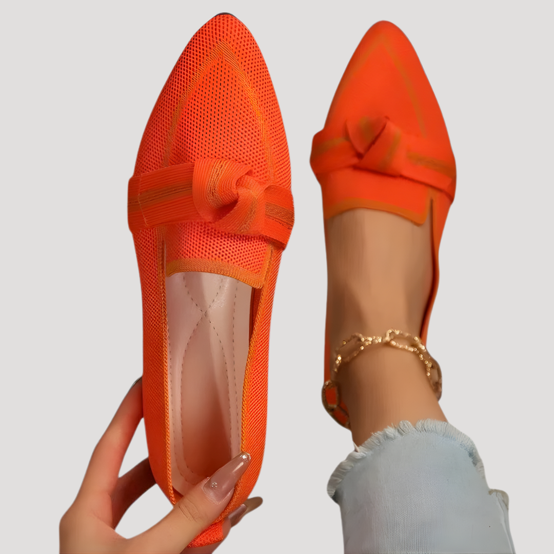 Mirabelle | Elegant Textured Bow Pointed Penny Loafers