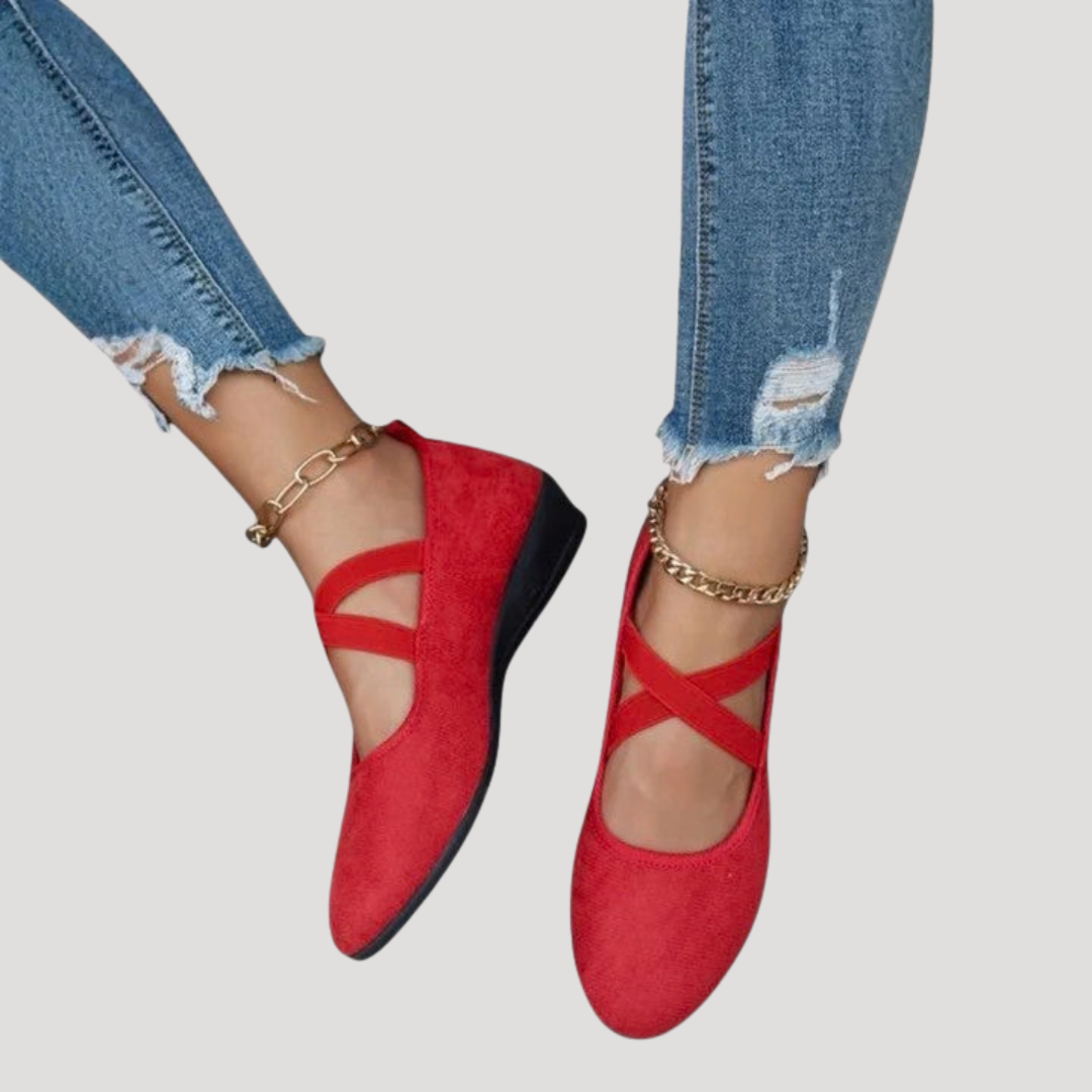 Vivienne | Elegant Mary Jane Cross Strap Wedge Flats
