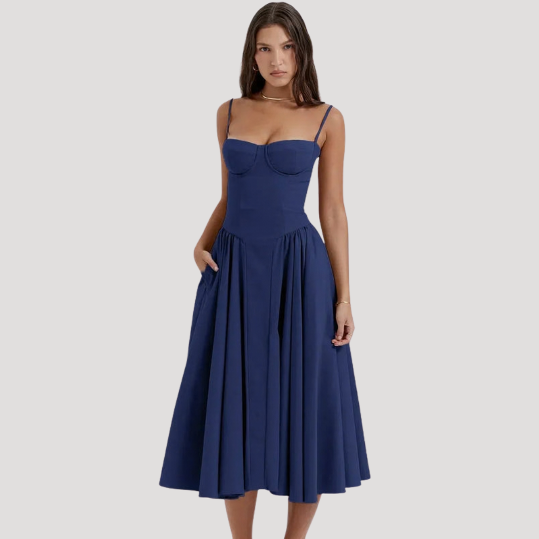 Evangeline | Elegant Corset Bodice Midi Dress
