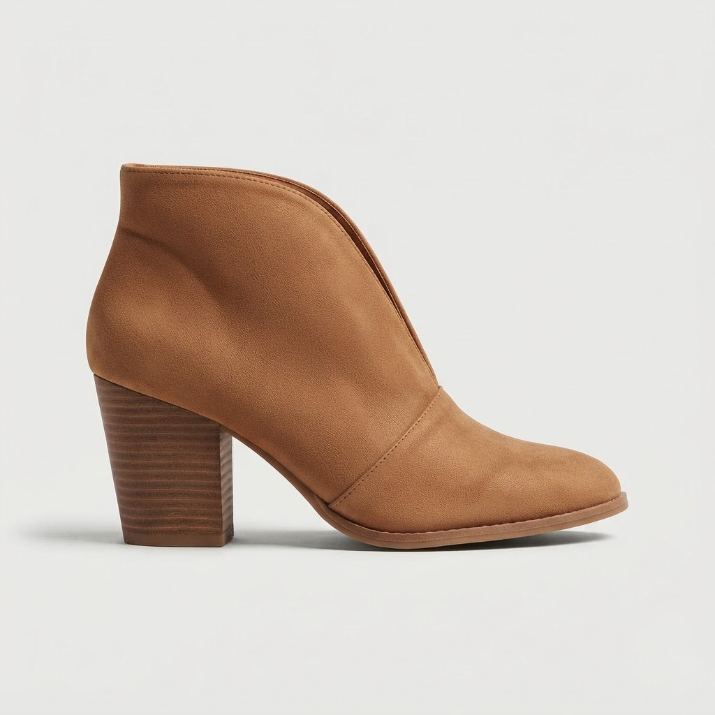 Women's Ankle Boots - Pointed Toe - Block Heel - Slip-On