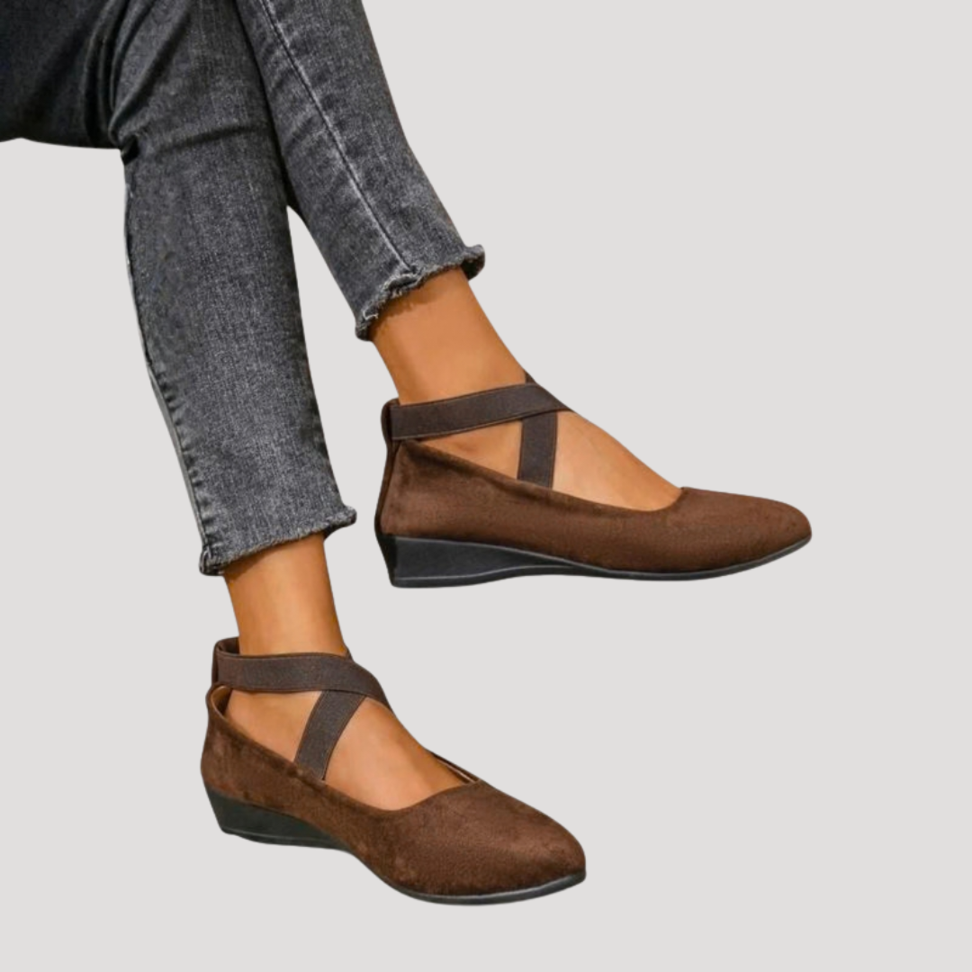 Vivienne | Elegant Mary Jane Cross Strap Wedge Flats