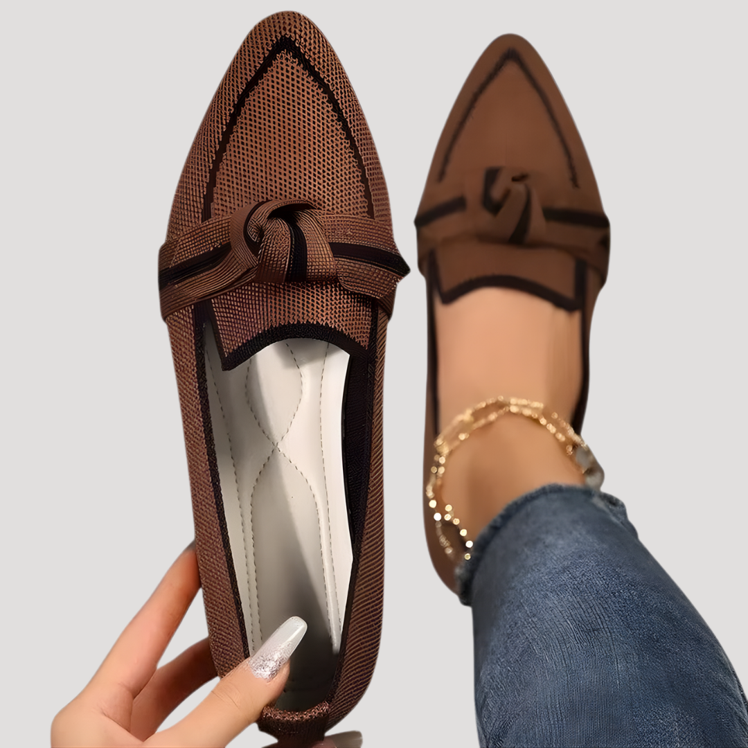 Mirabelle | Elegant Textured Bow Pointed Penny Loafers