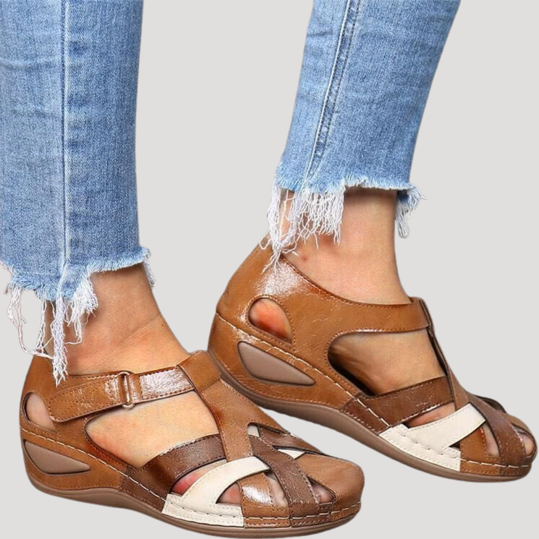 Serenella | Elegant Closed Toe Cutout Wedge Sandals