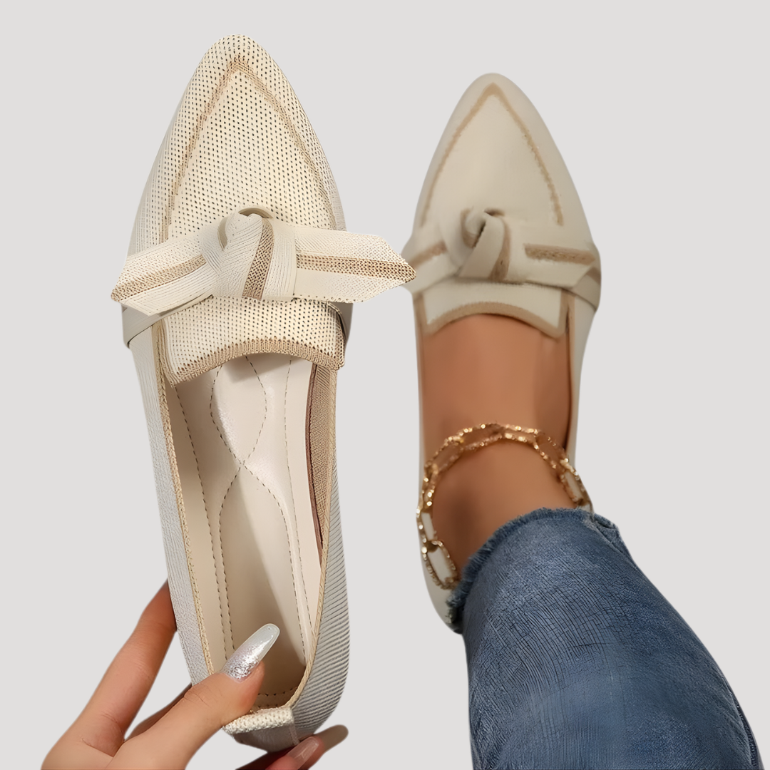 Mirabelle | Elegant Textured Bow Pointed Penny Loafers