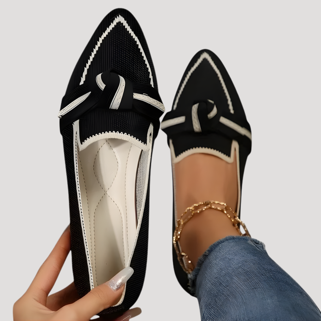 Mirabelle | Elegant Textured Bow Pointed Penny Loafers