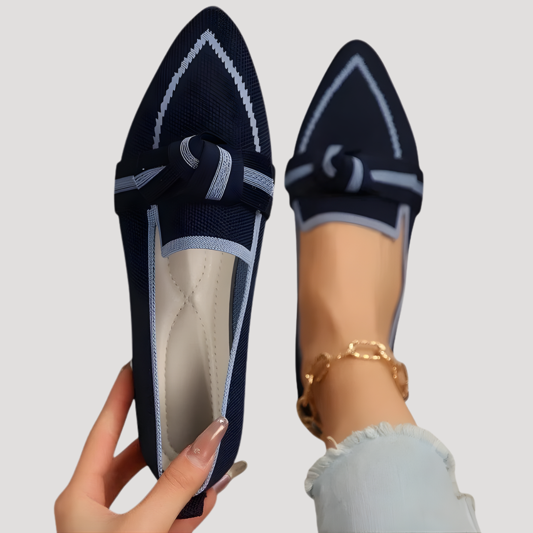 Mirabelle | Elegant Textured Bow Pointed Penny Loafers