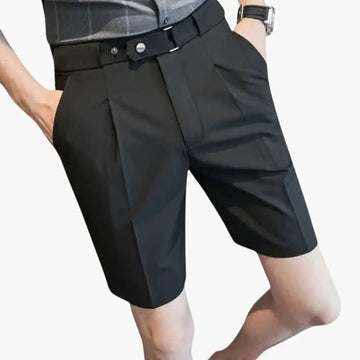 Thaddeus | Men's Smart Pleated Black Dress Shorts