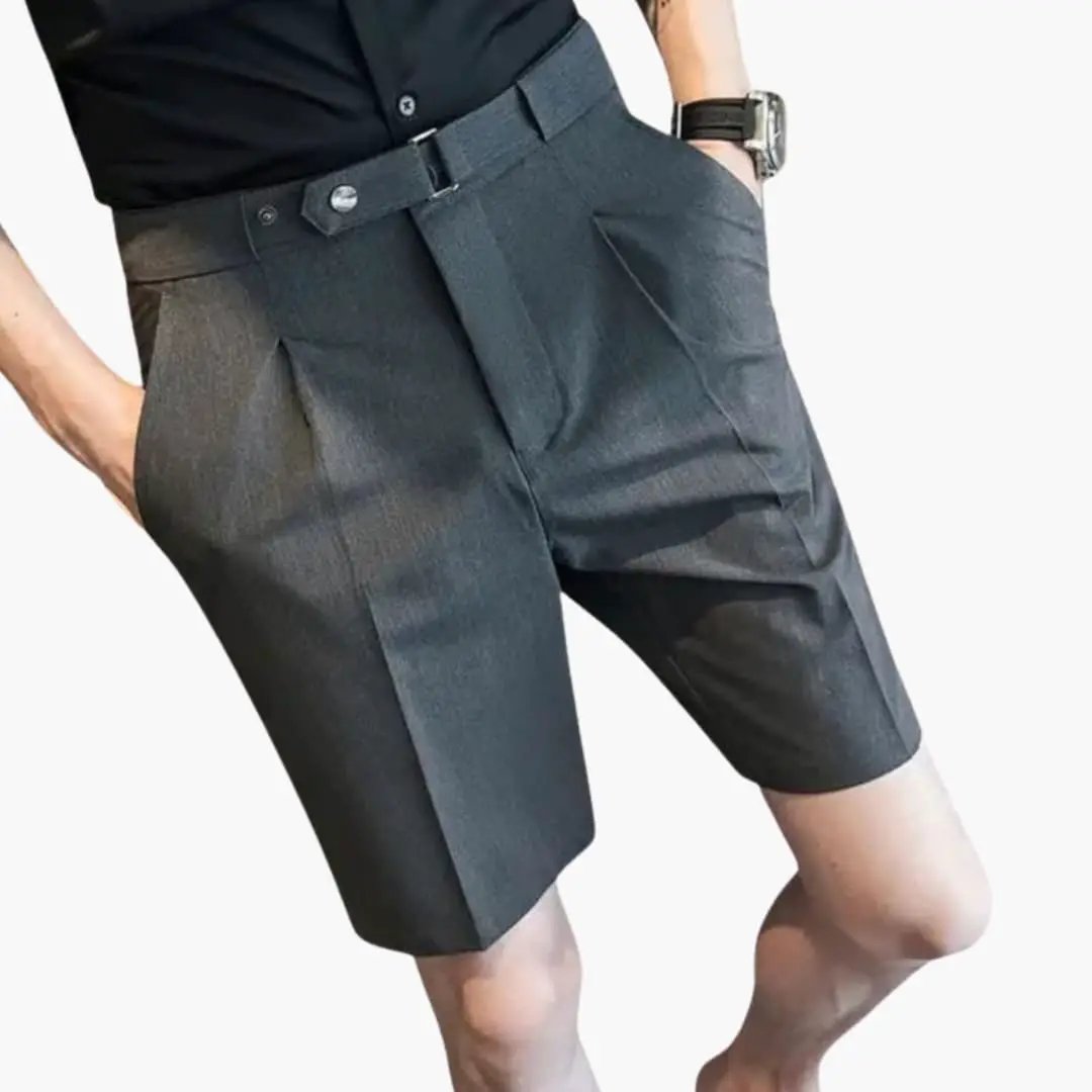 Thaddeus | Men's Smart Pleated Black Dress Shorts