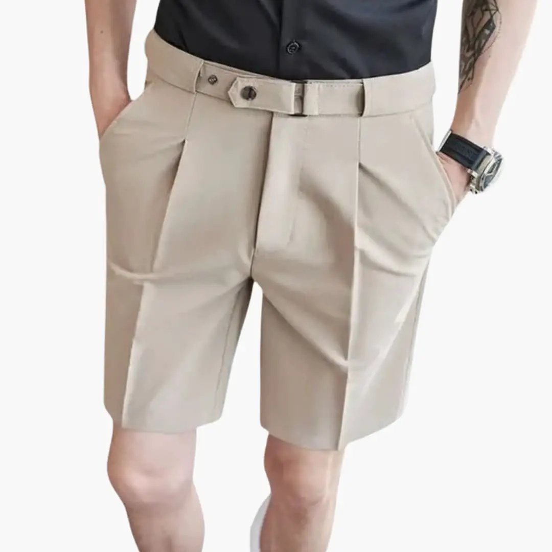 Thaddeus | Men's Smart Pleated Black Dress Shorts