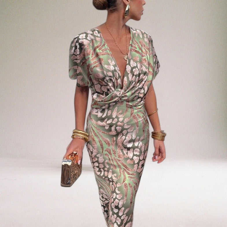 Ophelia | Elegant Animal Print Wrap Maxi Dress