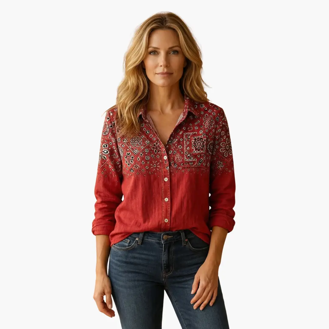 Delphinia | Casual Paisley Print Button-Down Shirt