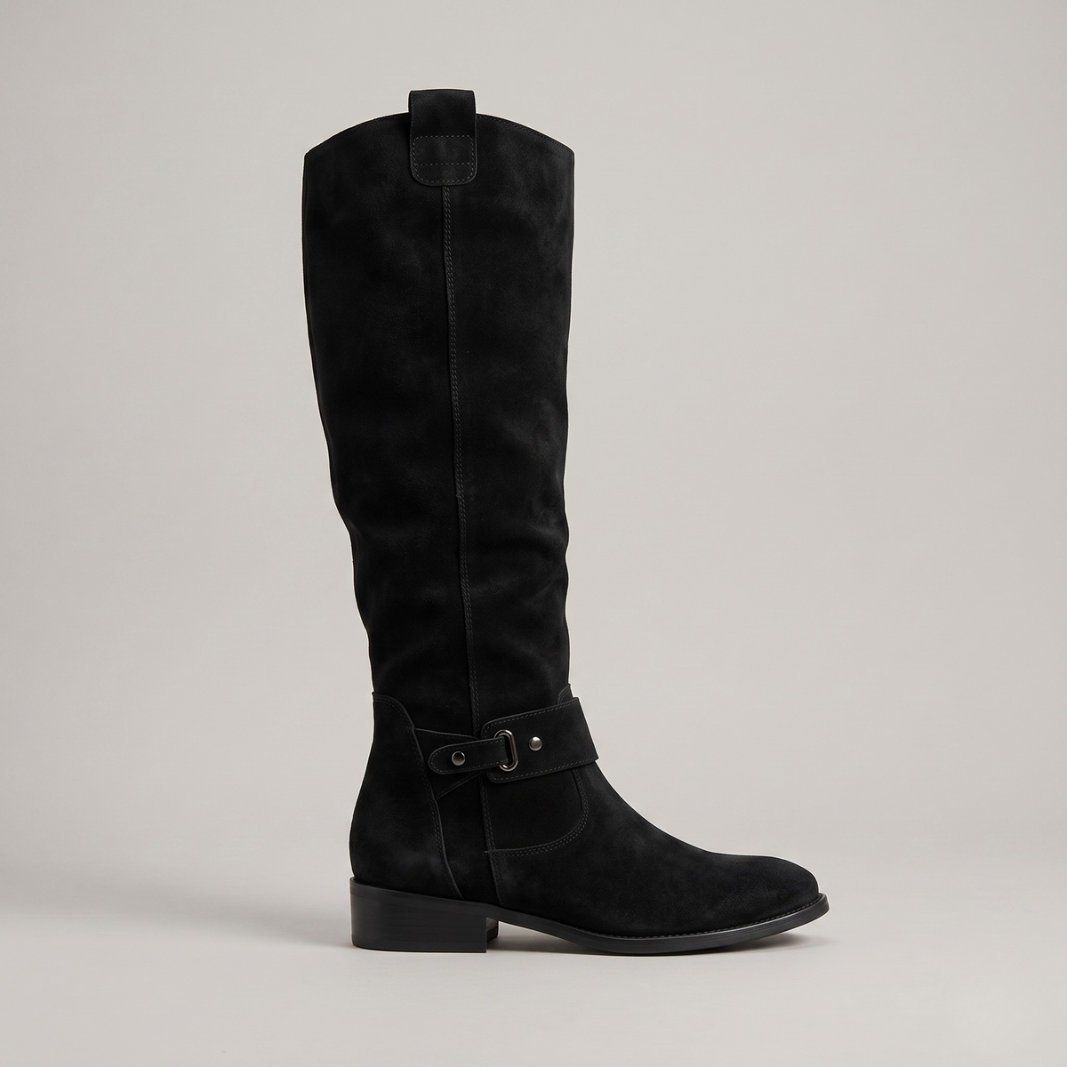 Women's Knee High Boots - Suede Slouchy Shaft Ankle Strap