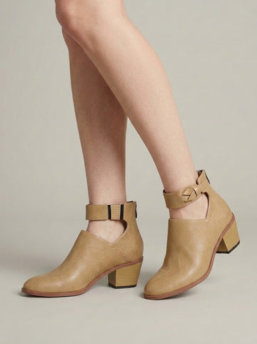 Women’s Cutout Ankle Booties Block Heel Back Zip