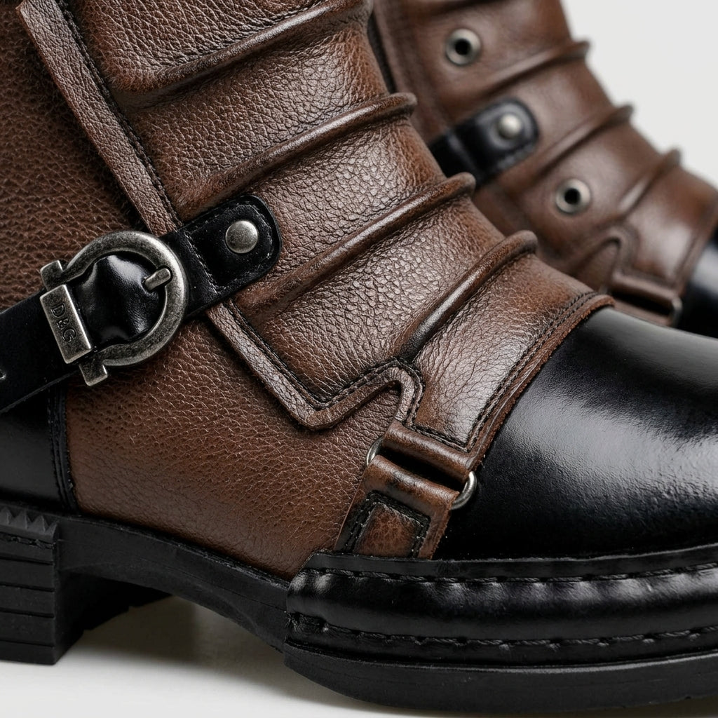 Men's Ankle Boots - Buckle Strap - Lug Sole - Round Toe