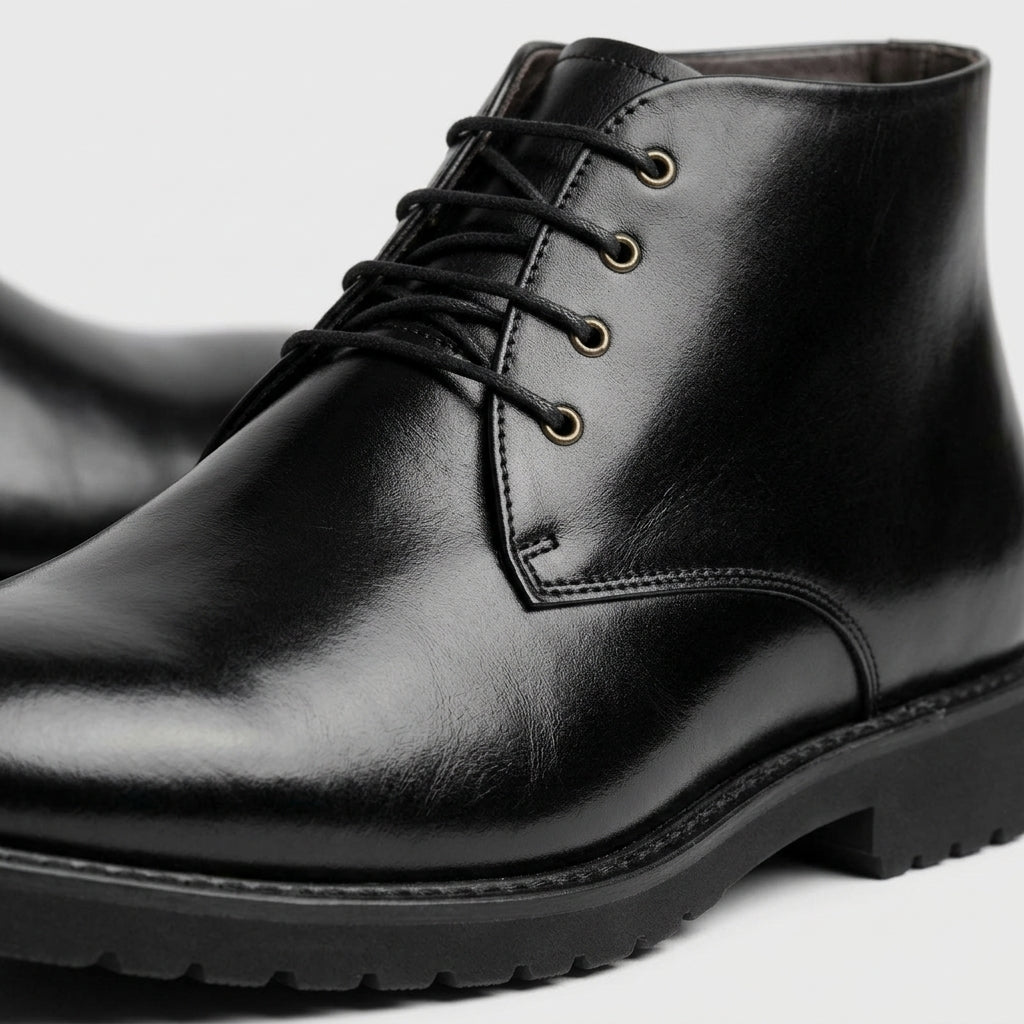 Men's Chukka Boots - Ankle Lace-Up Leather - Low Heel