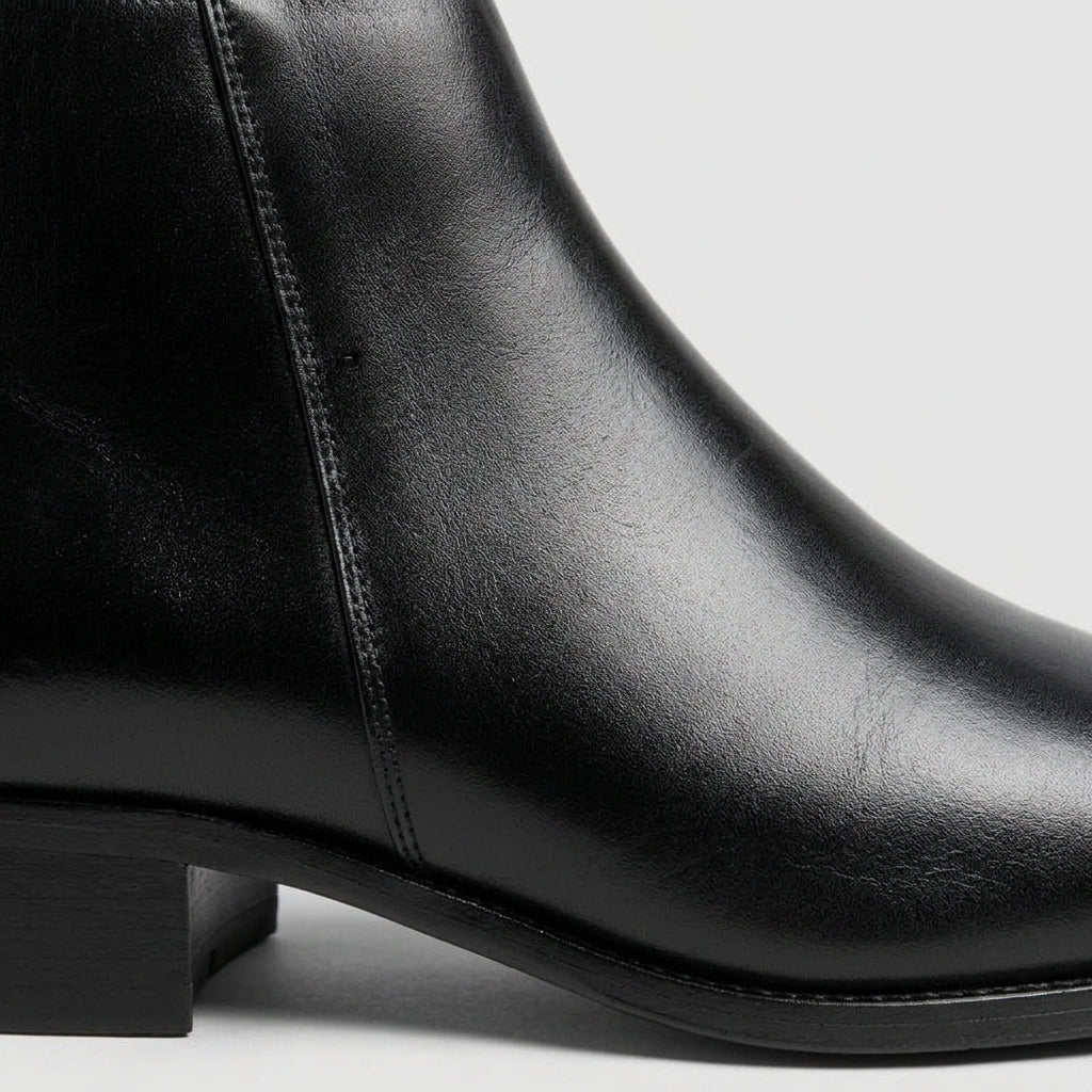 Men's Ankle Boots - Leather - Low Block Heel - Side Zip Closure