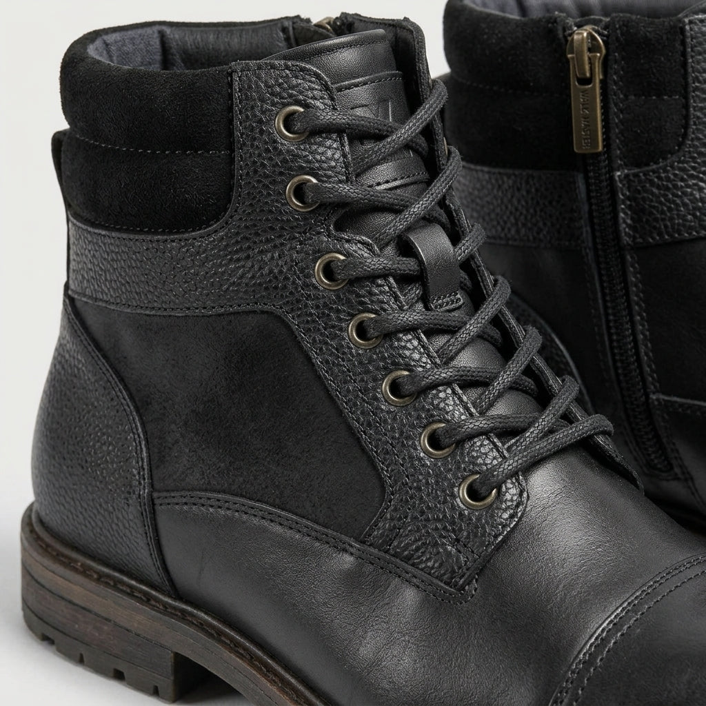 Men’s Leather Cap Toe Lace Up Ankle Boots Side Zip