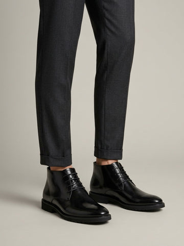 Men's Chukka Boots - Ankle Lace-Up Leather - Low Heel