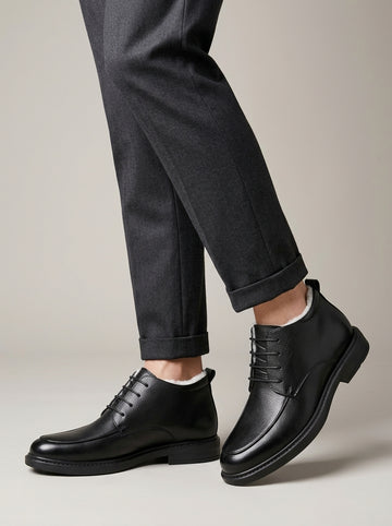 Men's Ankle Boots Leather Lace-Up Low Heel Moc Toe