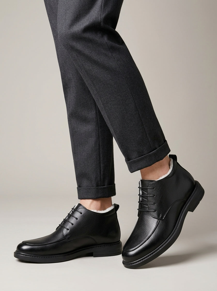 Men's Ankle Boots Leather Lace-Up Low Heel Moc Toe