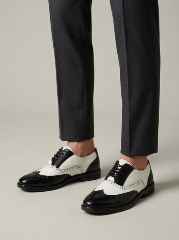 Men's Derby Shoes Wingtip Brogue Two-Tone Lace-Up Oxfords