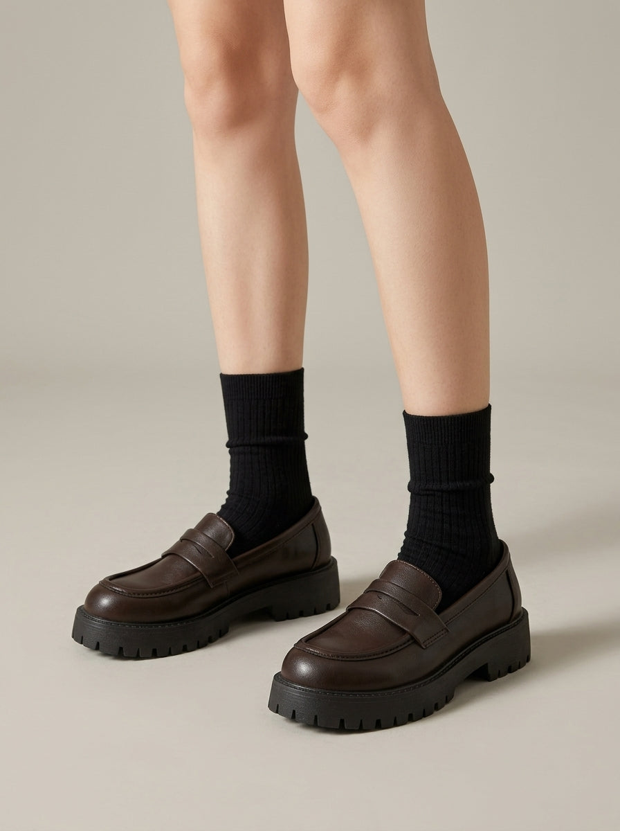 Women's Penny Loafers Slip-On Chunky Lug Sole Platform Low Heel