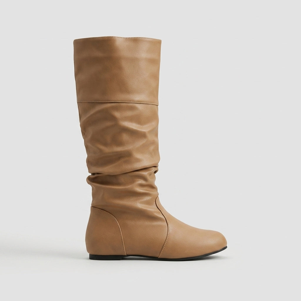 Women's Knee High Boots Slouchy Shaft Round Toe Flat Sole