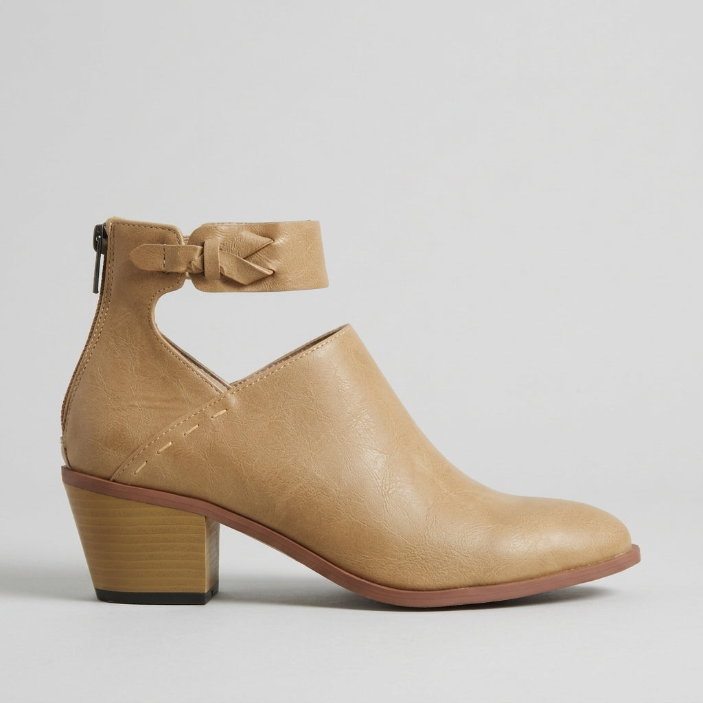 Women’s Cutout Ankle Booties Block Heel Back Zip