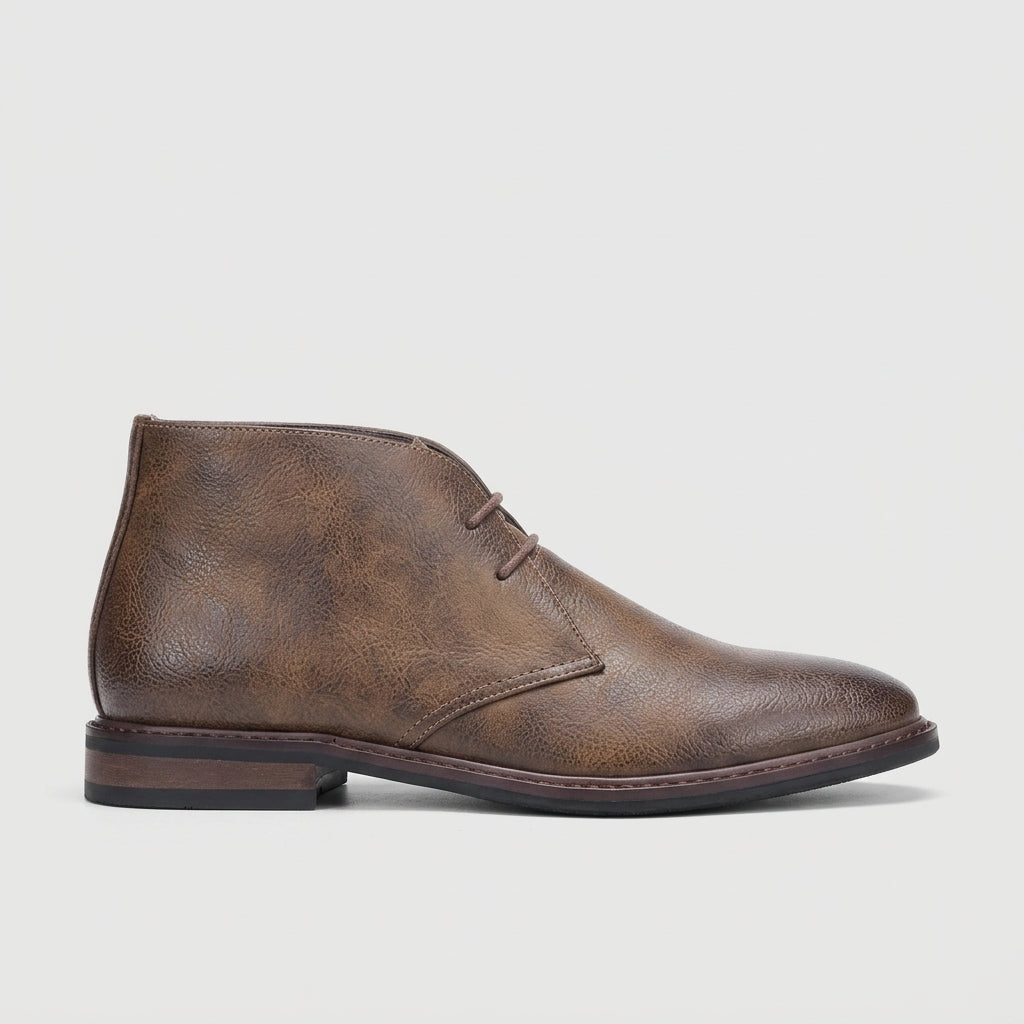 Men's Chukka Boots Lace-Up Ankle-Height Low-Heel Leather