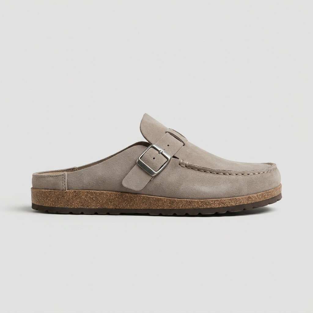 Women's Mules Suede Buckle Detail Cork Platform Flat