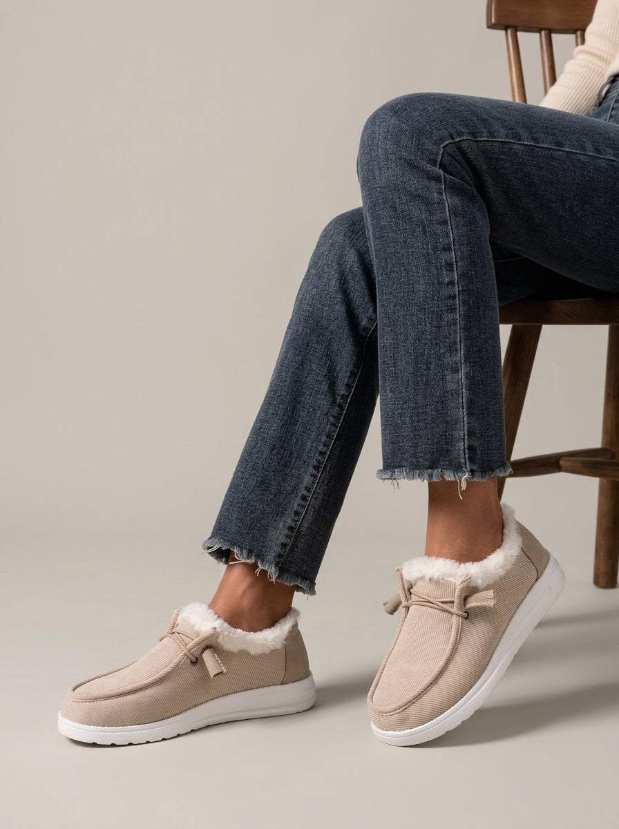 Women’s Corduroy Plush Lined Moc Toe Slip On Shoes