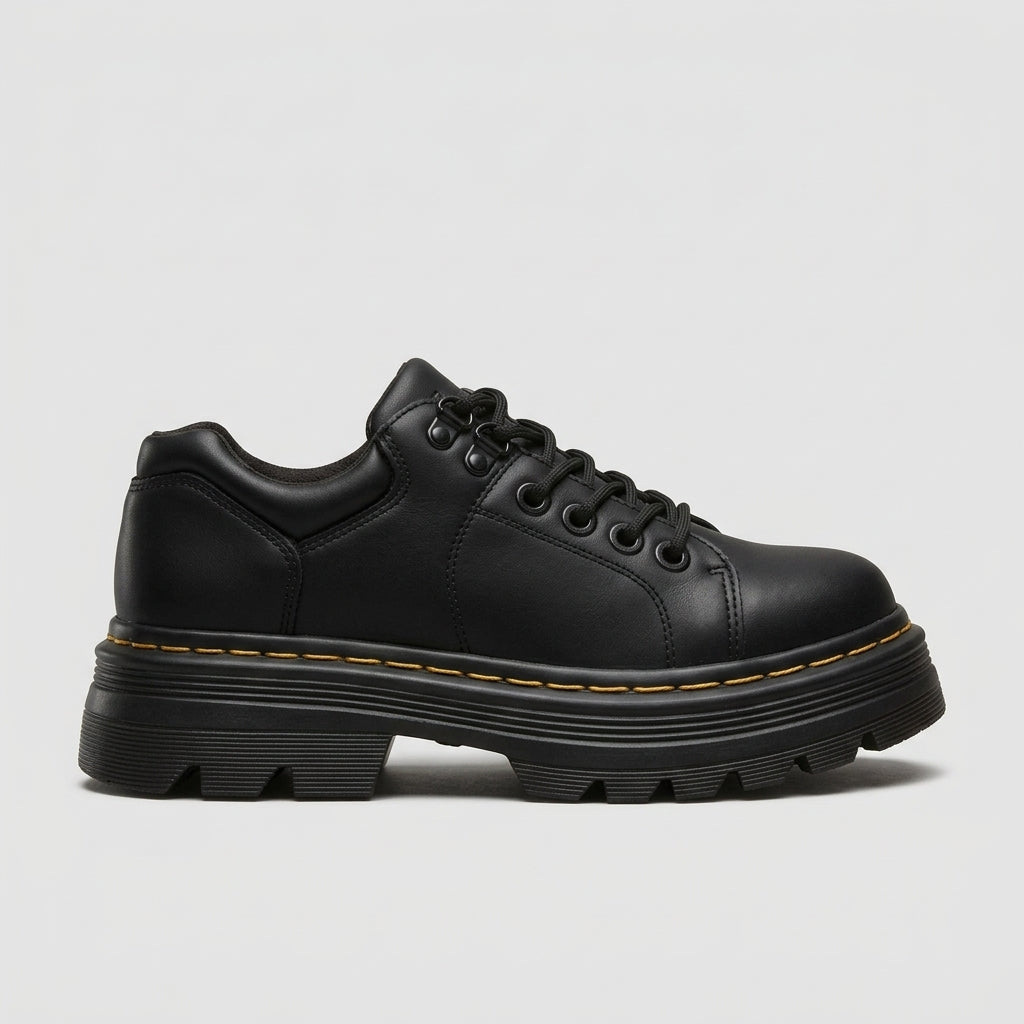Women's Platform Shoes Lace-Up Lug Sole Leather Round Toe