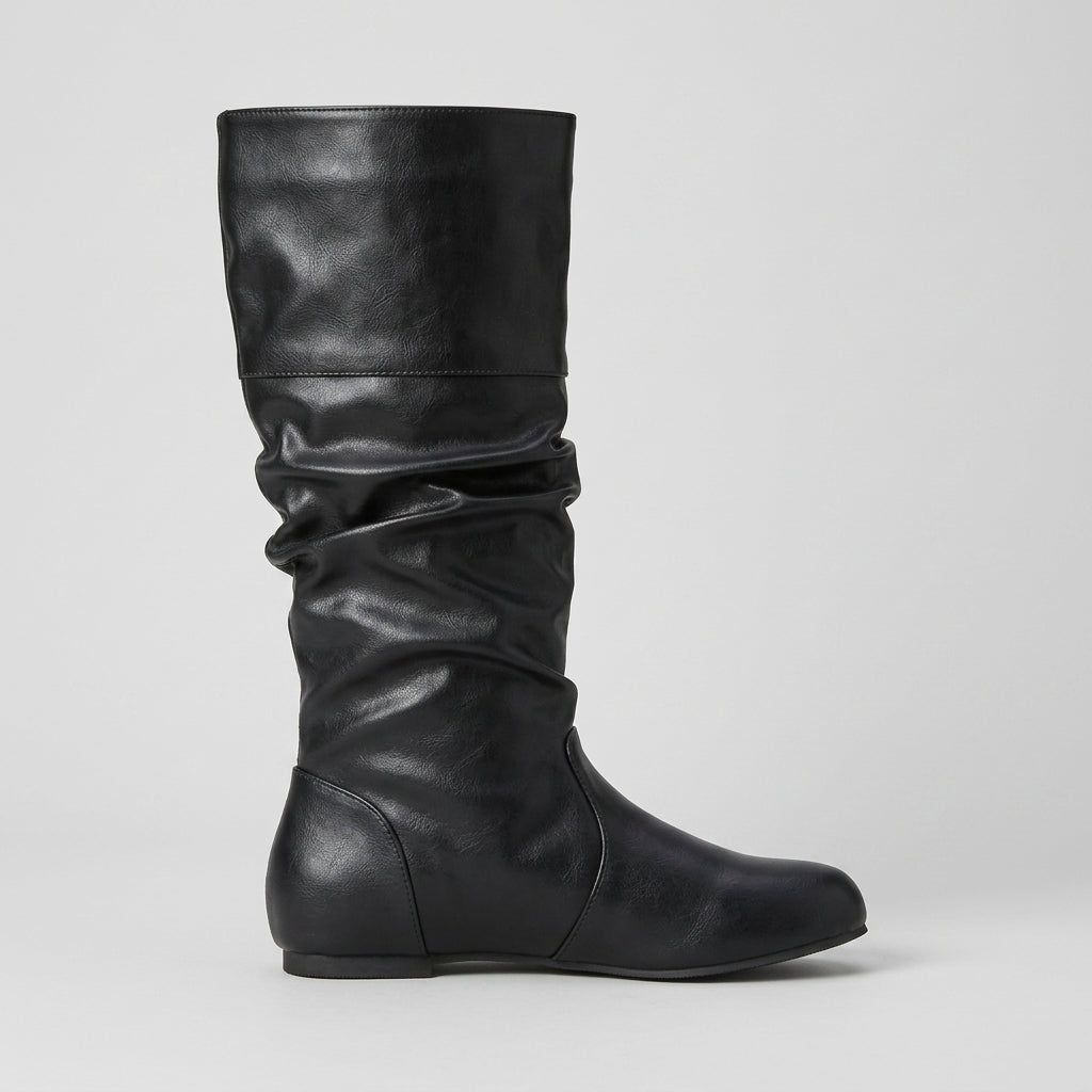 Women's Knee High Boots Slouchy Shaft Round Toe Flat Sole
