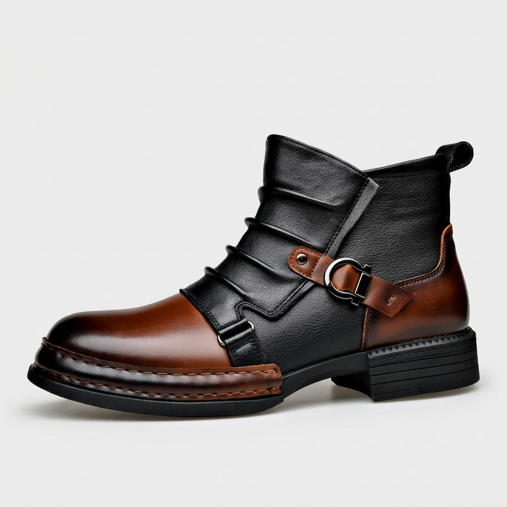 Men's Ankle Boots - Buckle Strap - Lug Sole - Round Toe