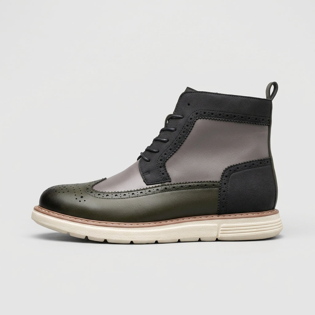 Men's Ankle Boots Wingtip Brogue Lace-Up Side-Zip Wedge Sole