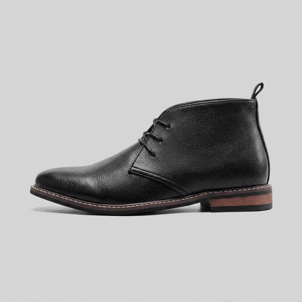 Men's Chukka Boots Lace-Up Ankle-Height Low-Heel Leather