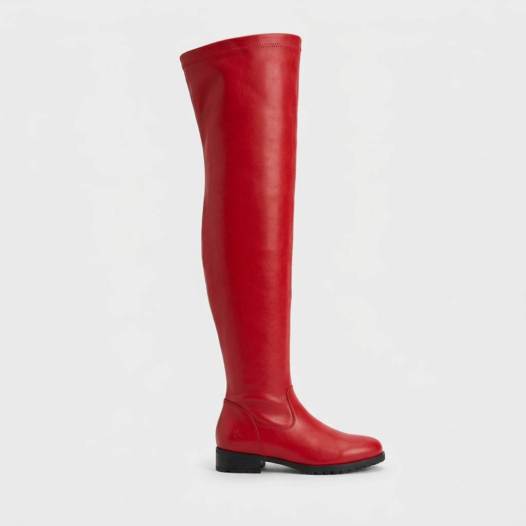 Women's Thigh-High Boots Side Zip Low Block Heel Lug Sole