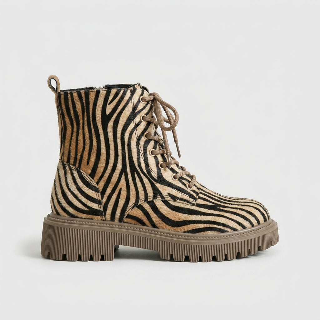 Women's Platform Boots Lace-Up Ankle - Leopard Print Combat Style