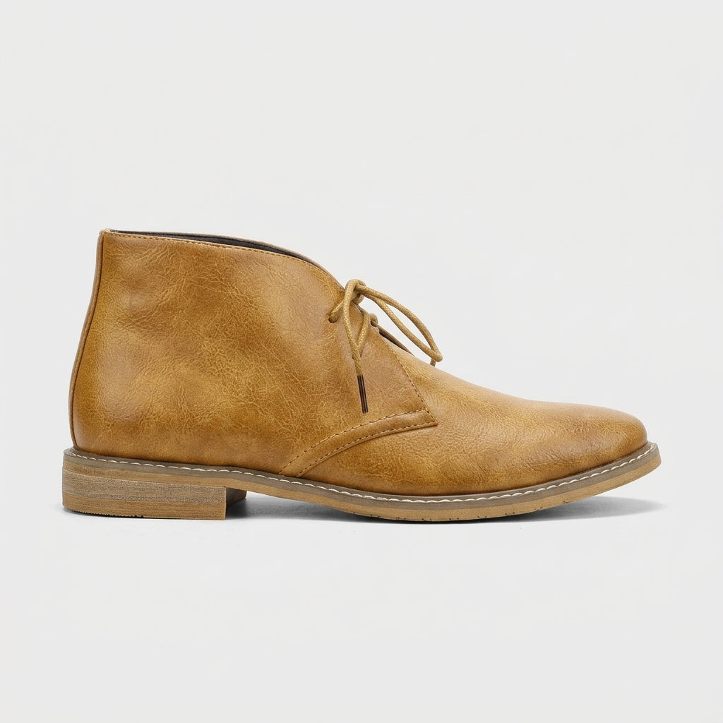 Men's Chukka Boots Lace-Up Ankle-Height Low-Heel Leather