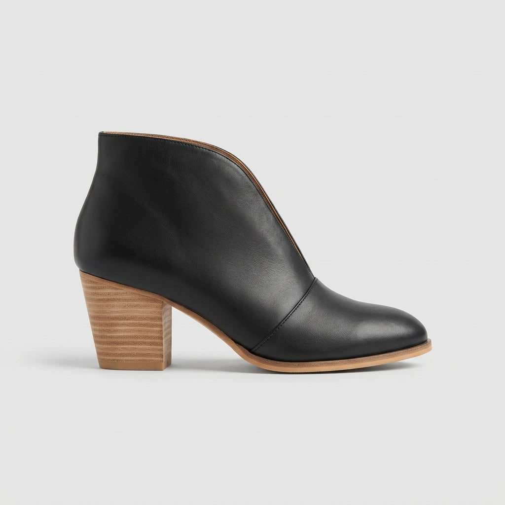 Women's Ankle Boots - Pointed Toe - Block Heel - Slip-On